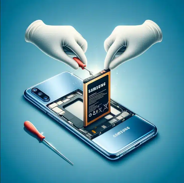 A phone's battery is repaired