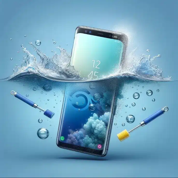 A phone underwater with repair tools