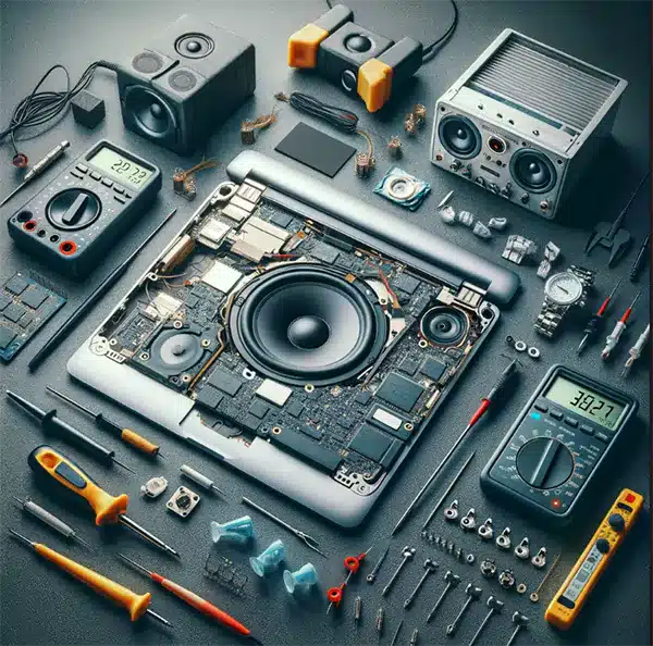 laptop Speaker Repair​ing with help of tools around it
