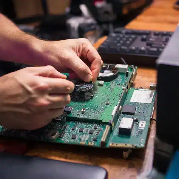 A technician repairing LCD monitor