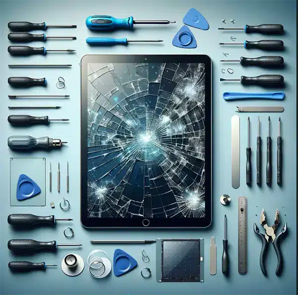 Android tablet screen repairing and repair tools around it