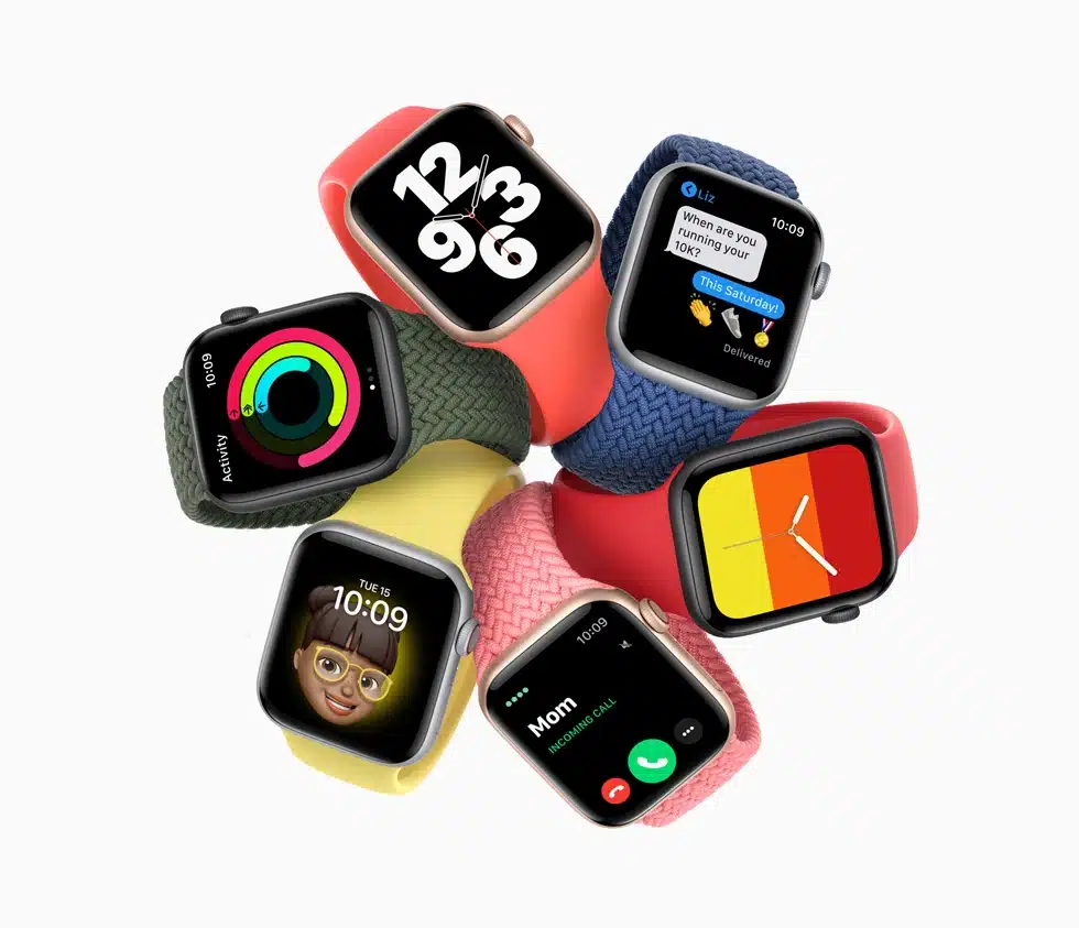 5 apple watches with different colors and model