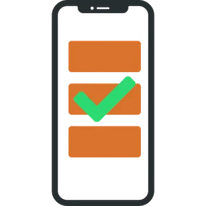 Phone with checklist and a tick mark.