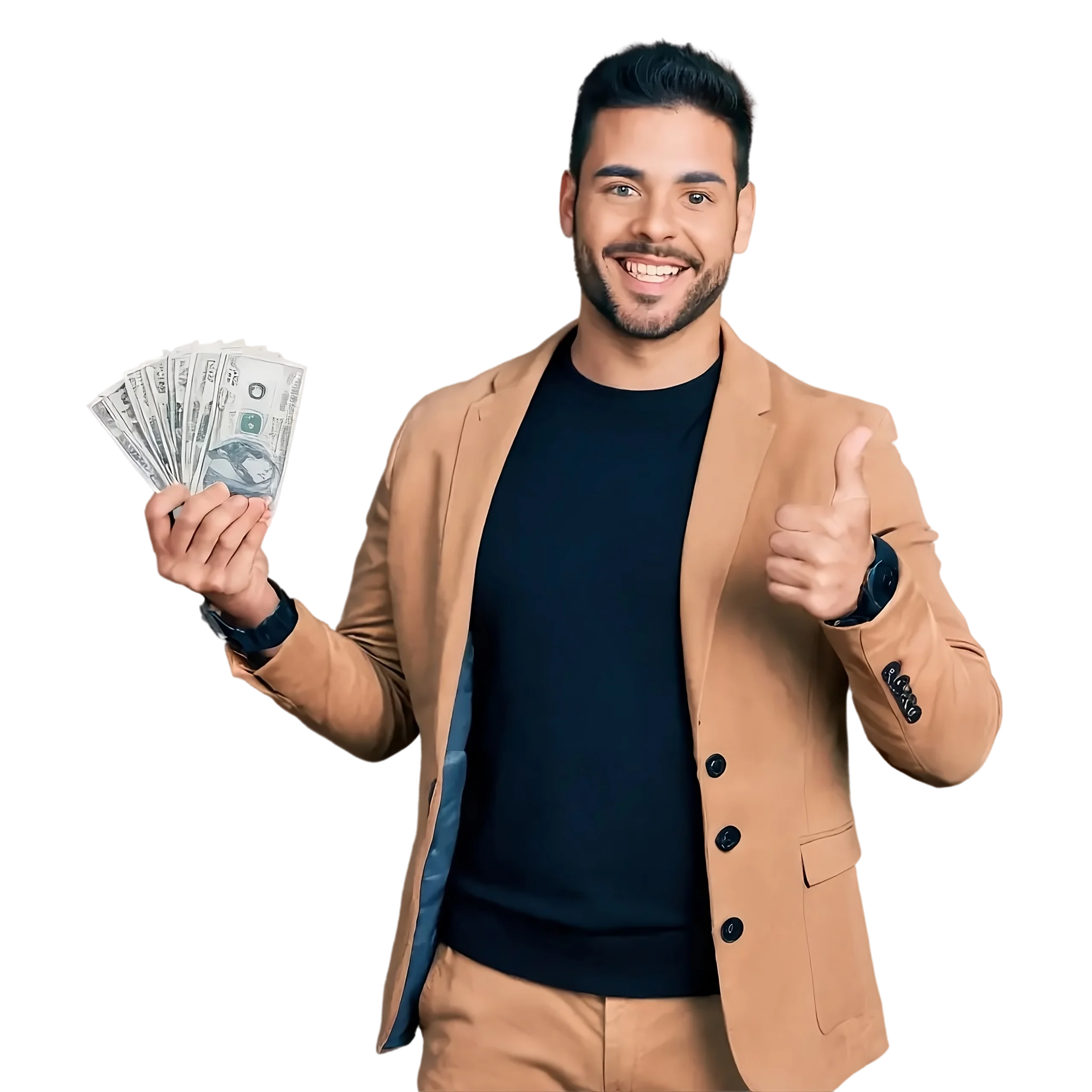 Man in suit holding cash