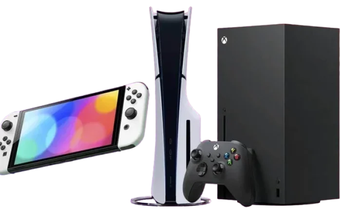 Display of Playstation 5, Xbox and Nintendo