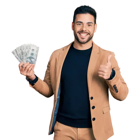 Man in suit holding cash